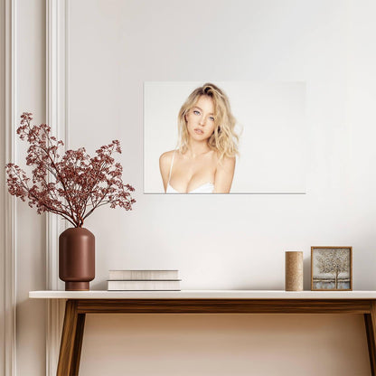 Sydney Sweeney White Dress | Blonde Hair Portrait | Celebrity Fan Art Poster - Celebrities Poster