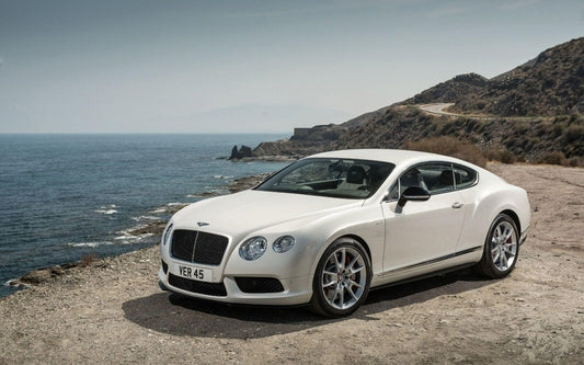 Bentley Continental GT V8 S | Luxury Coupe Poster | White Grand Tourer on Coastal Road - Cars Poster