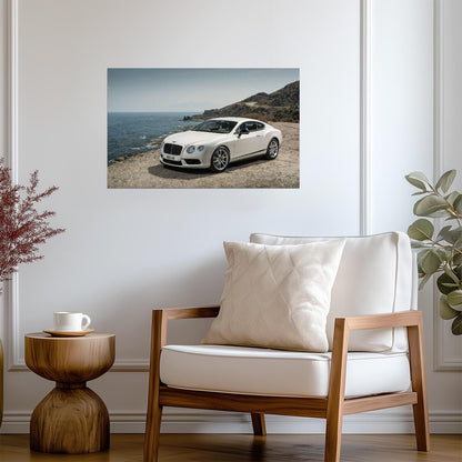 Bentley Continental GT V8 S | Luxury Coupe Poster | White Grand Tourer on Coastal Road - Cars Poster