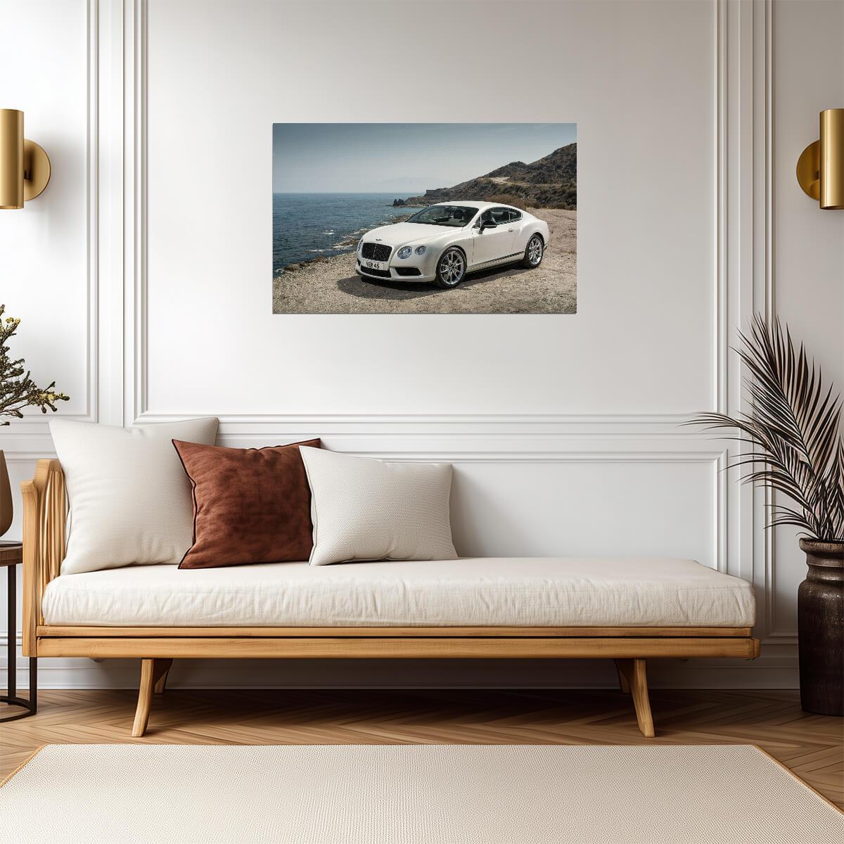 Bentley Continental GT V8 S | Luxury Coupe Poster | White Grand Tourer on Coastal Road - Cars Poster