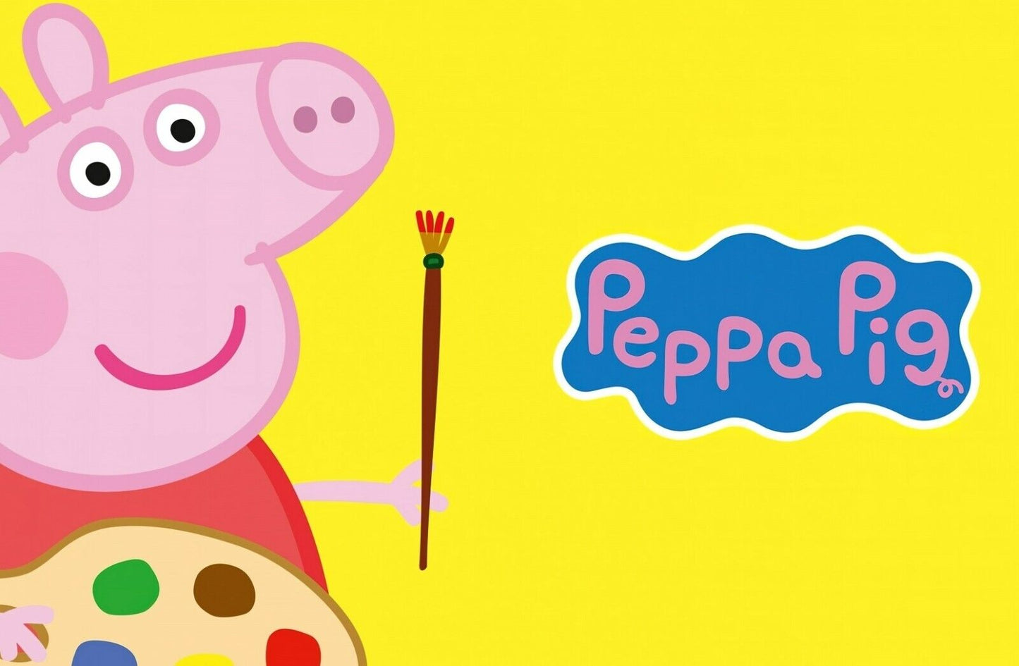 Peppa Pig with Paintbrush | Yellow Background Art | Creative Nursery Poster - Movies & TV Poster