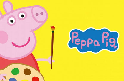 Peppa Pig with Paintbrush | Yellow Background Art | Creative Nursery Poster - Movies & TV Poster