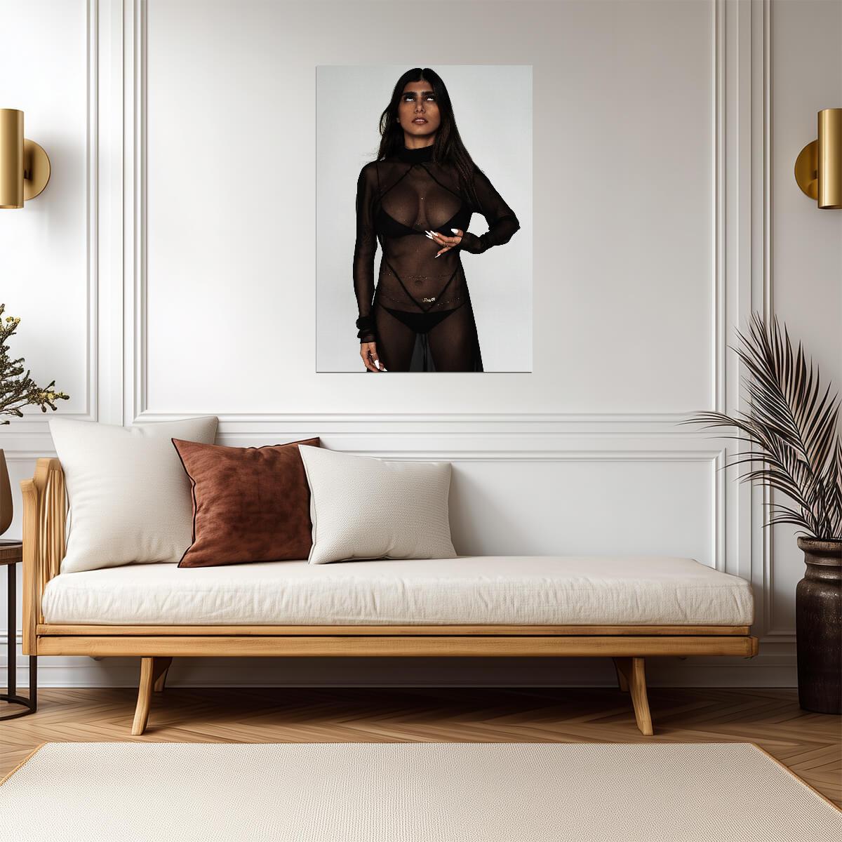 Mia Khalifa Black Mesh Dress | Studio Fashion Portrait | Model Wall Art Poster - Celebrities Poster