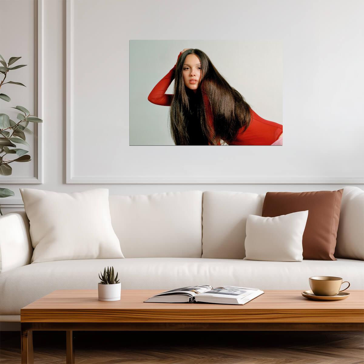 Olivia Rodrigo Red Bodysuit | Studio Portrait Photography | Pop Star Wall Art Poster - Music Poster