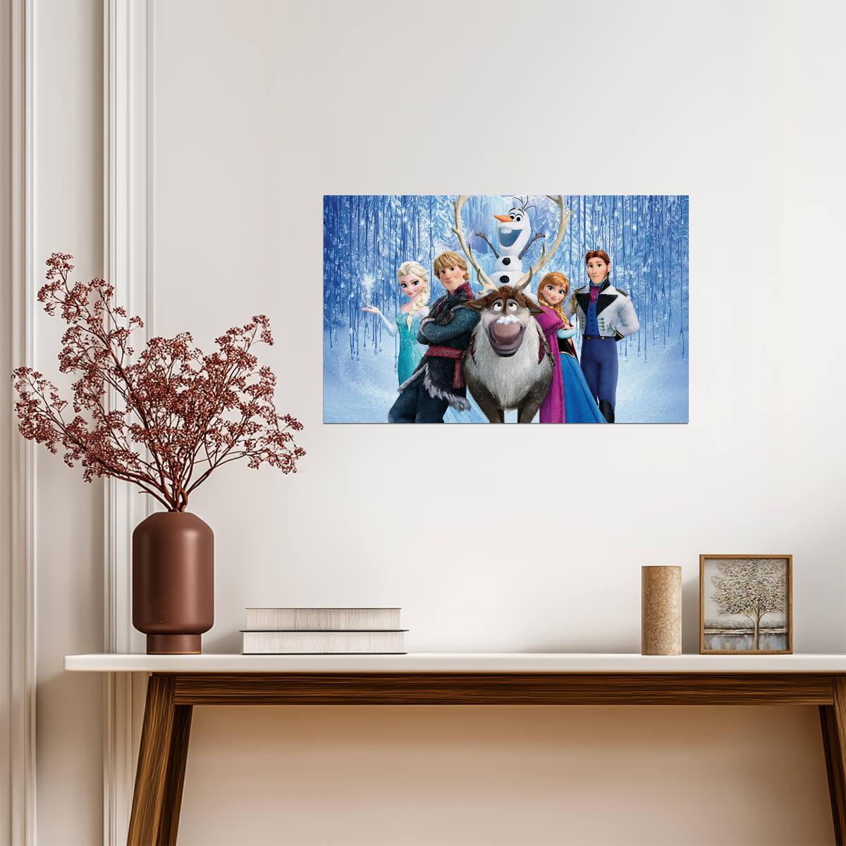 Frozen Characters Elsa Anna & Olaf | Animated Movie Poster | Kids Room Wall Art - Movies & TV Poster