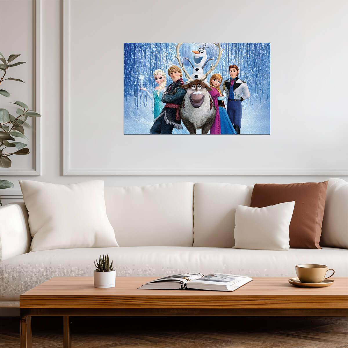 Frozen Characters Elsa Anna & Olaf | Animated Movie Poster | Kids Room Wall Art - Movies & TV Poster