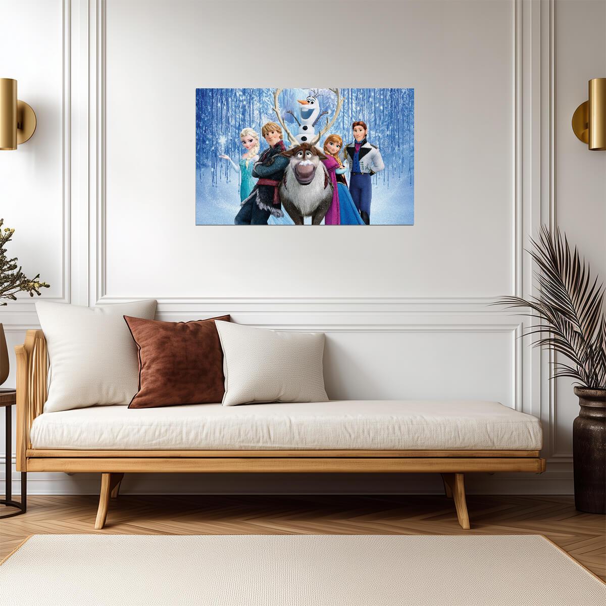 Frozen Characters Elsa Anna & Olaf | Animated Movie Poster | Kids Room Wall Art - Movies & TV Poster