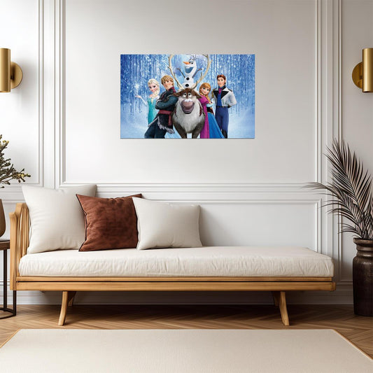 Frozen Characters Elsa Anna & Olaf | Animated Movie Poster | Kids Room Wall Art - Movies & TV Poster