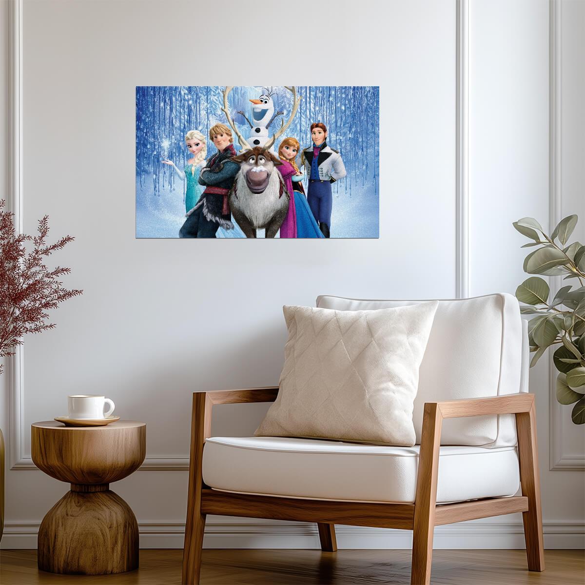 Frozen Characters Elsa Anna & Olaf | Animated Movie Poster | Kids Room Wall Art - Movies & TV Poster