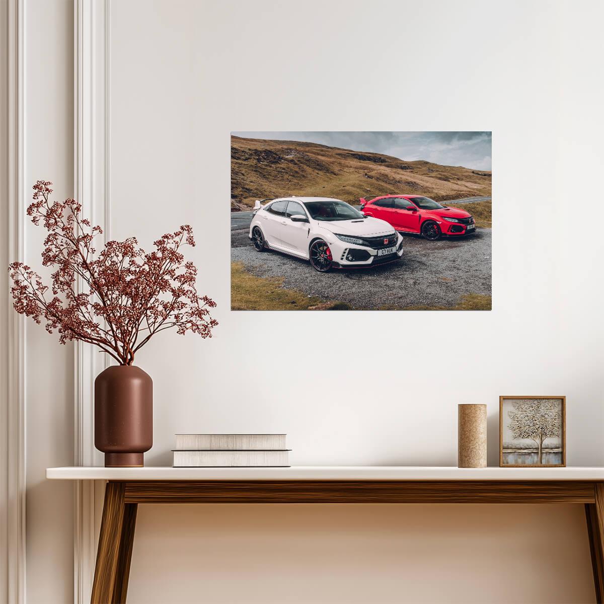Honda Civic Type R (FK8) | Red & White Hot Hatch Poster | JDM Performance Cars - Cars Poster