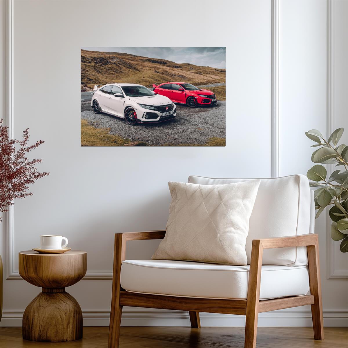 Honda Civic Type R (FK8) | Red & White Hot Hatch Poster | JDM Performance Cars - Cars Poster