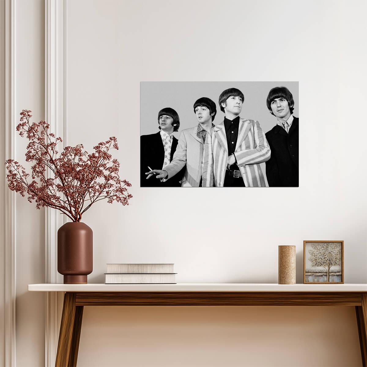 The Beatles 1966 Group Photo | John Lennon Striped Blazer | Classic Rock Band Poster - Music Poster