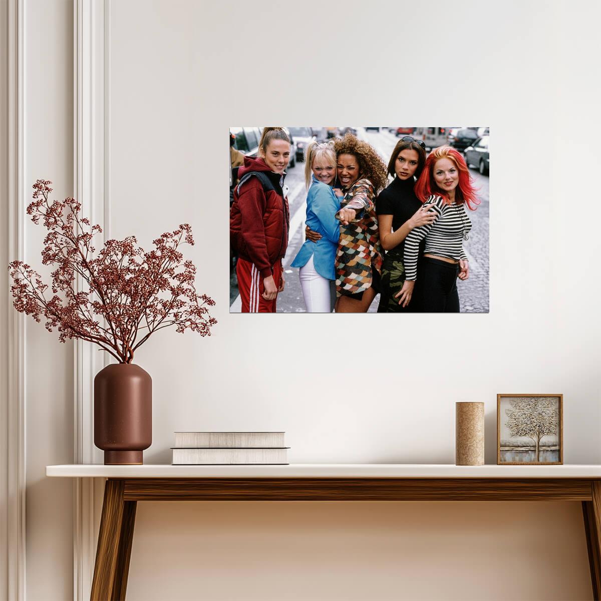 Spice Girls Street Huddle | 90s Group Portrait | Retro Girl Power Poster - Music Poster