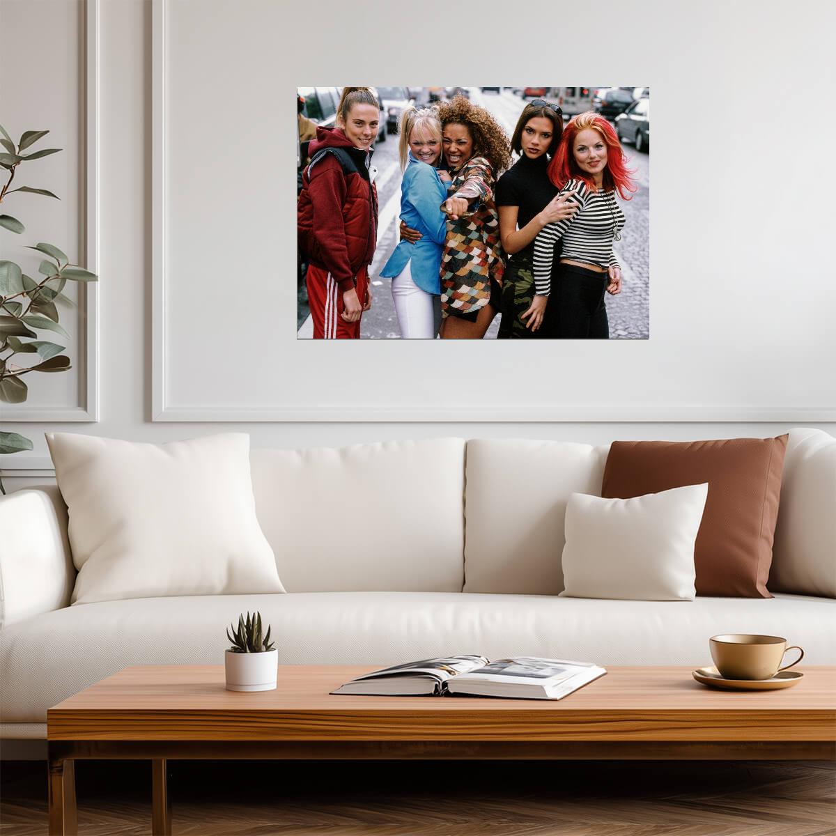 Spice Girls Street Huddle | 90s Group Portrait | Retro Girl Power Poster - Music Poster