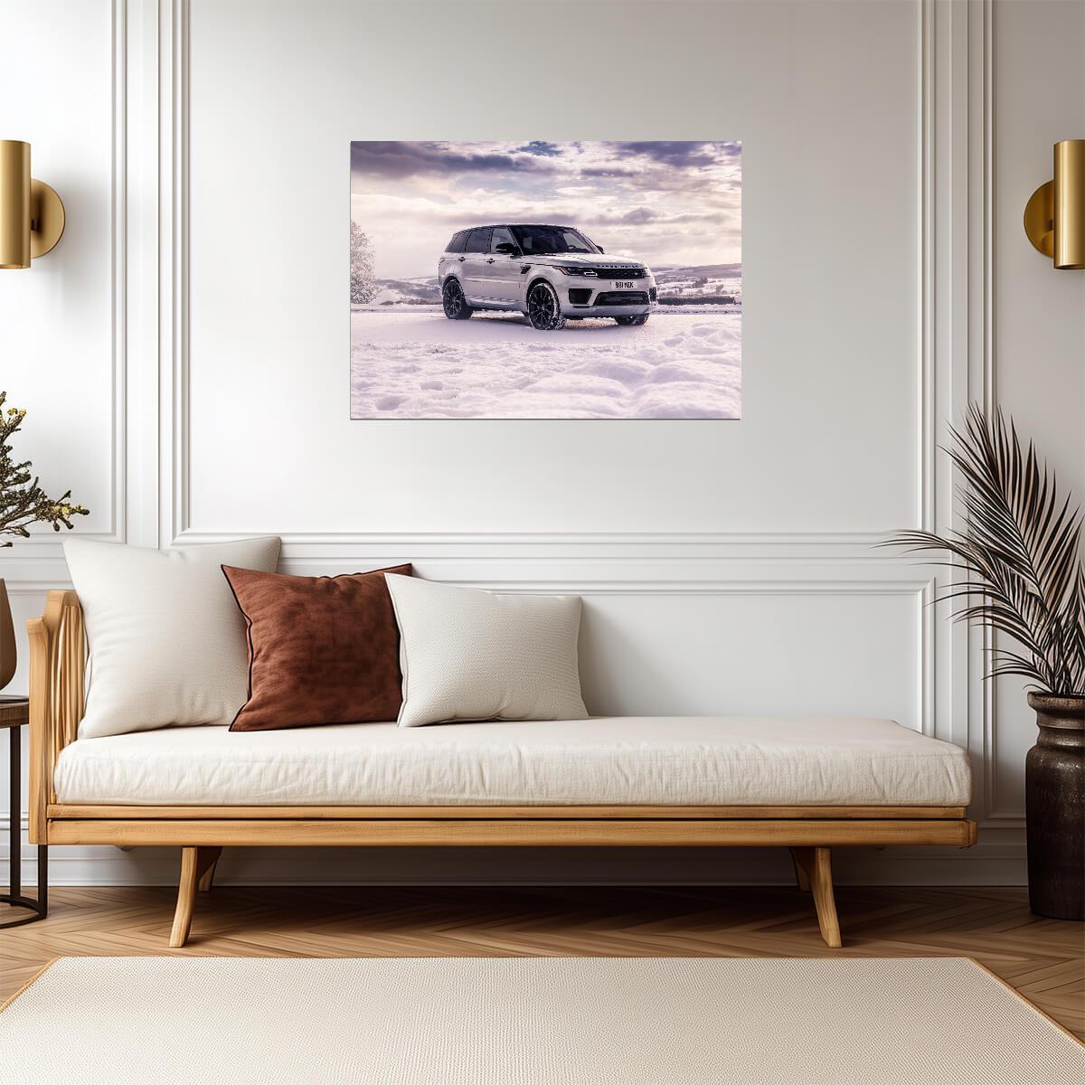 Land Rover Range Rover Sport | Silver Luxury SUV Poster | British SUV in Snowy Landscape - Cars Poster