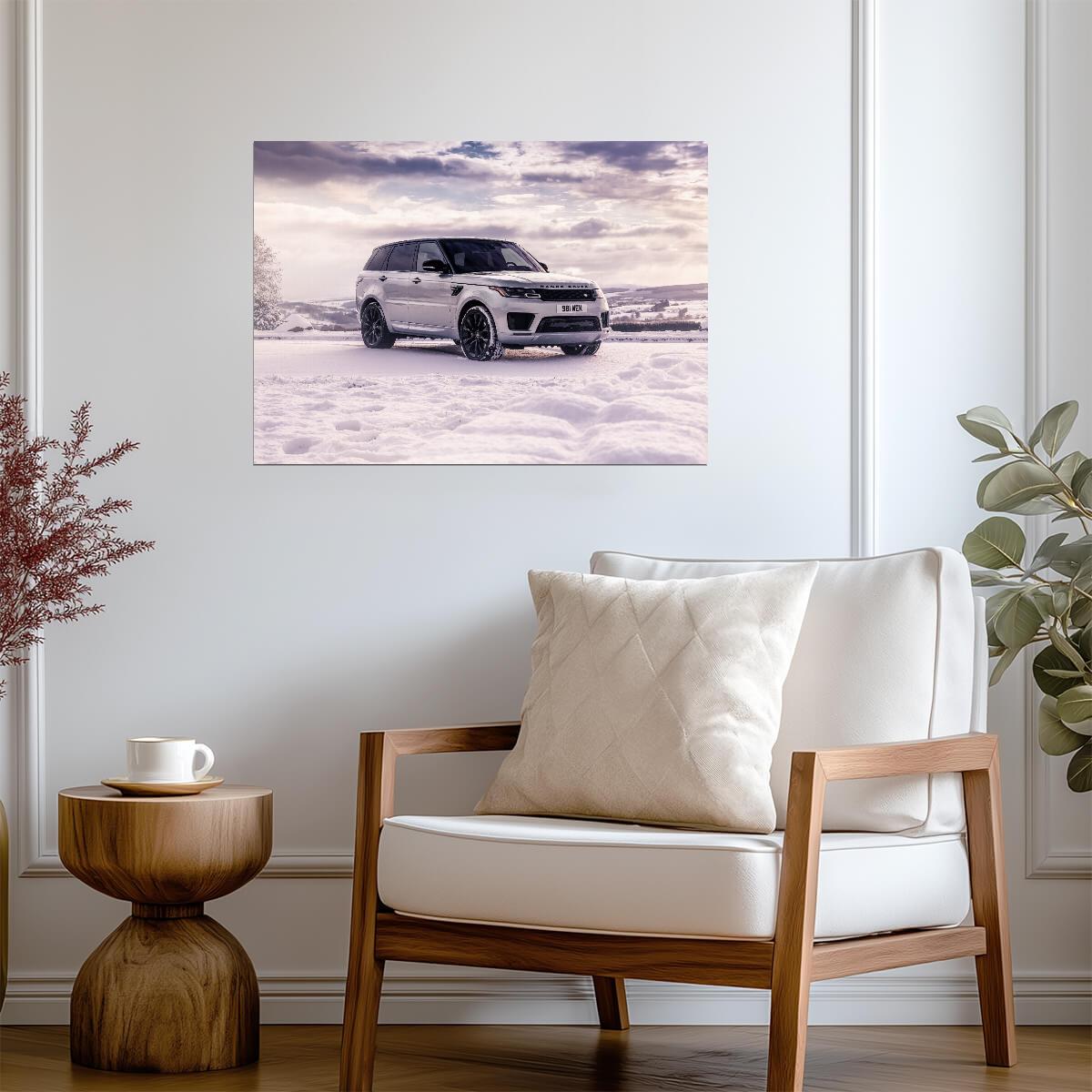 Land Rover Range Rover Sport | Silver Luxury SUV Poster | British SUV in Snowy Landscape - Cars Poster