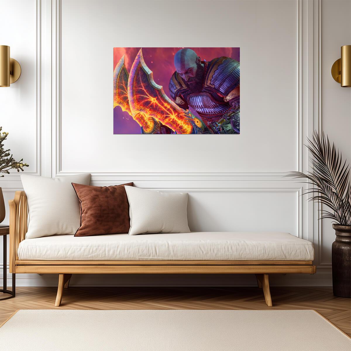 God of War Ragnarök Kratos Flaming Blades of Chaos | Norse Mythology Poster | Action Game Wall Art - Video Games Poster