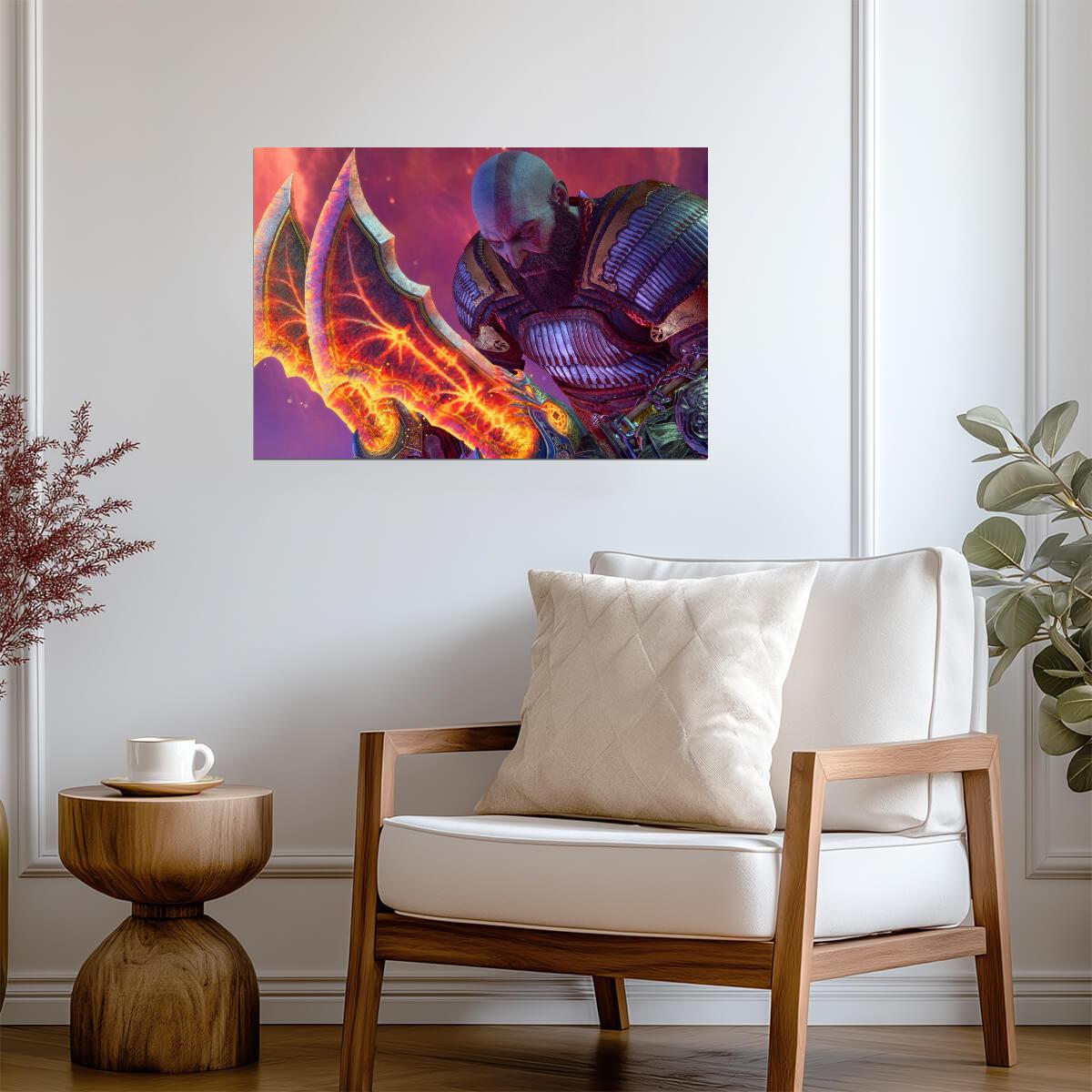 God of War Ragnarök Kratos Flaming Blades of Chaos | Norse Mythology Poster | Action Game Wall Art - Video Games Poster