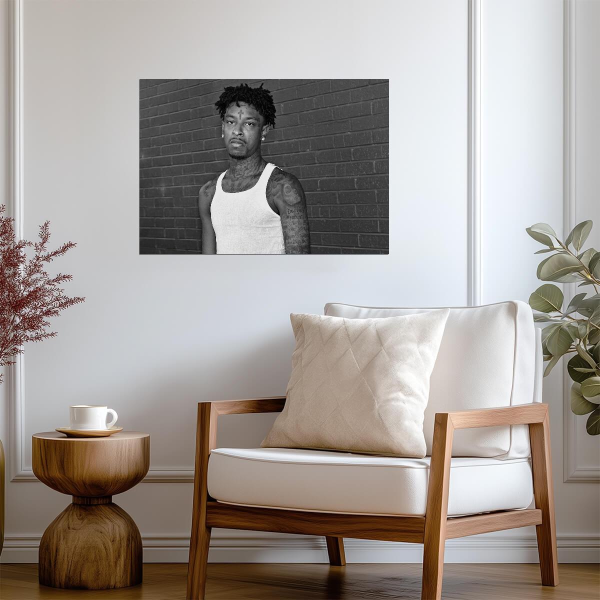 21 Savage Black and White Portrait | Celebritie Poster | Hip Hop Star Art - Music Poster