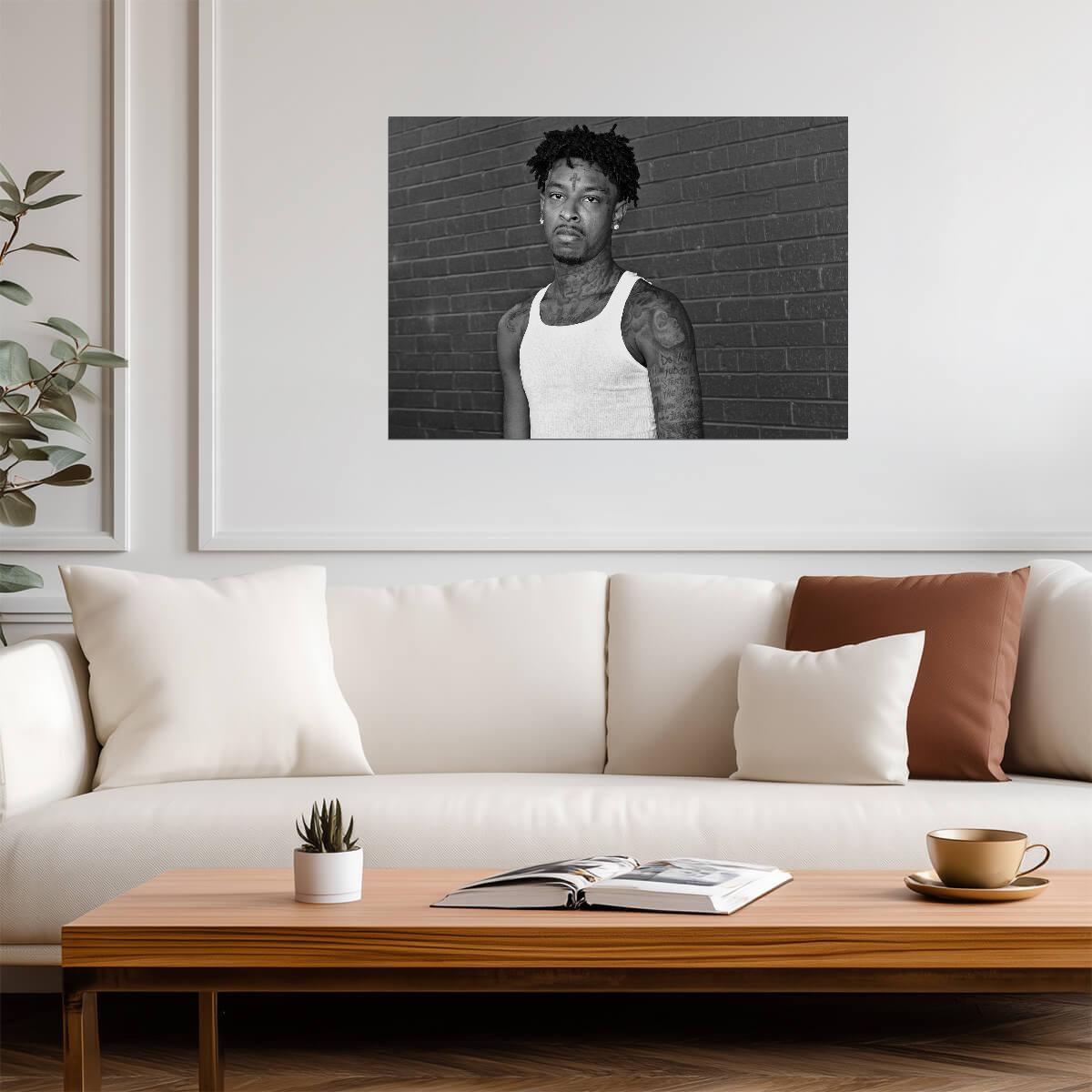 21 Savage Black and White Portrait | Celebritie Poster | Hip Hop Star Art - Music Poster