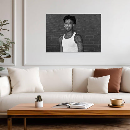 21 Savage Black and White Portrait | Celebritie Poster | Hip Hop Star Art - Music Poster