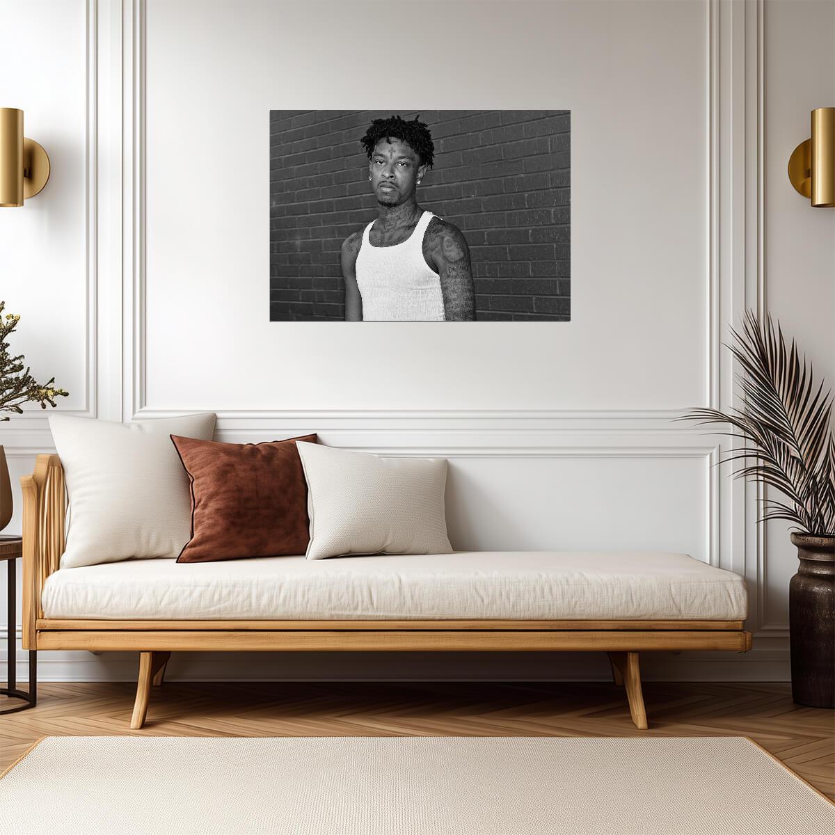 21 Savage Black and White Portrait | Celebritie Poster | Hip Hop Star Art - Music Poster