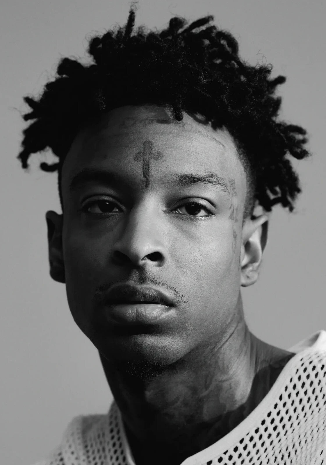 21 Savage B&W Portrait | Mesh Shirt Photoshoot Poster | Hip Hop Star Wall Art - Music Poster