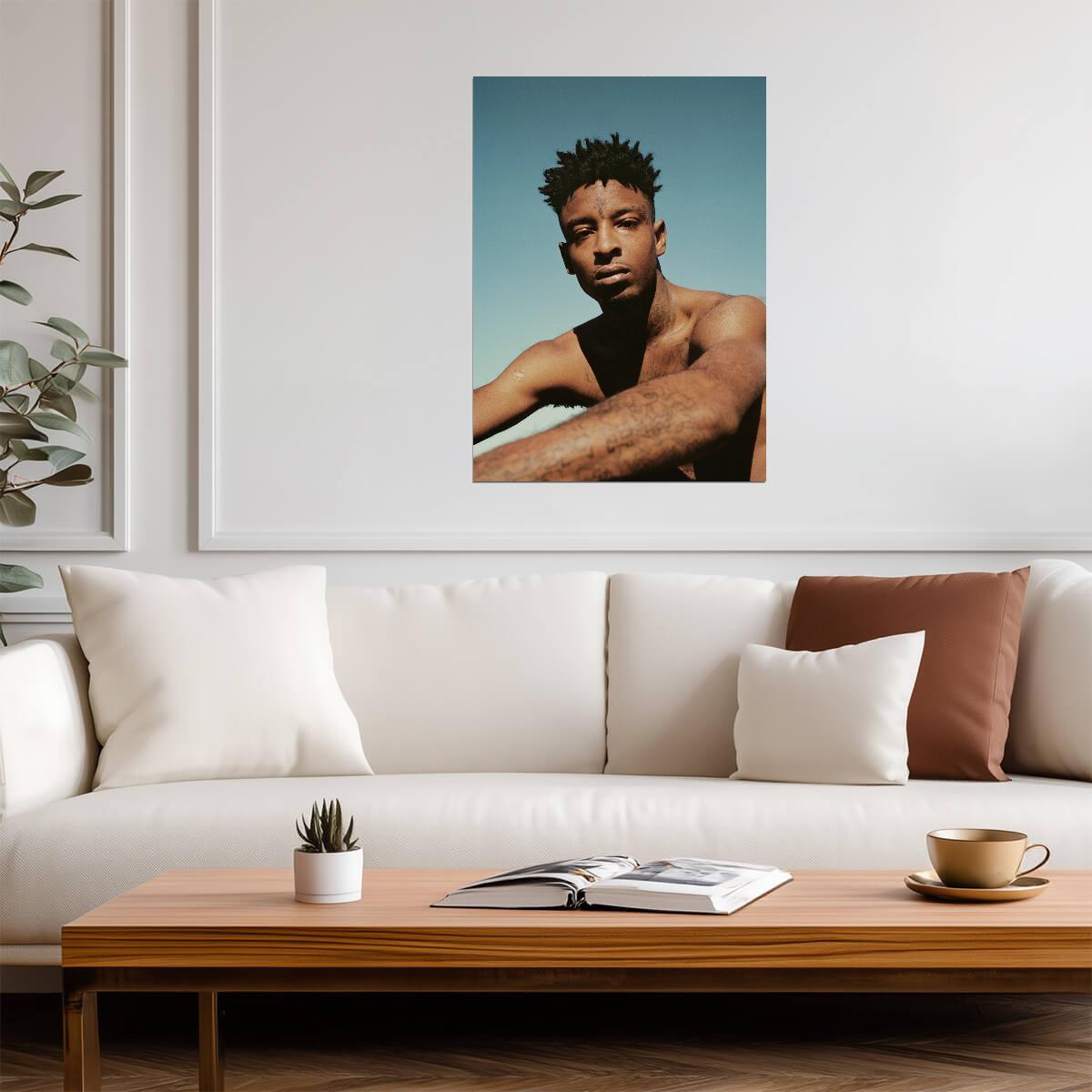 21 Savage Shirtless Portrait | Outdoor Photoshoot Poster | Hip Hop Star Wall Art - Music Poster