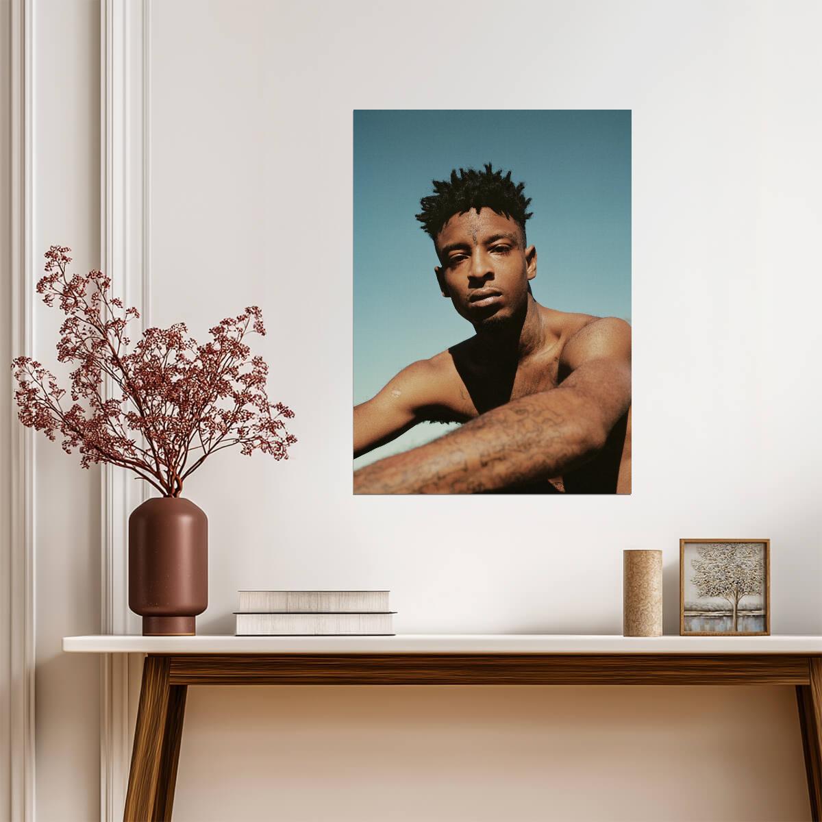 21 Savage Shirtless Portrait | Outdoor Photoshoot Poster | Hip Hop Star Wall Art - Music Poster
