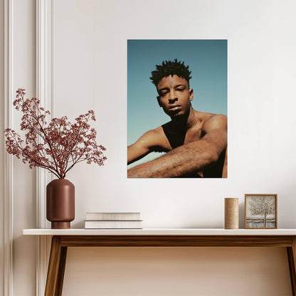 21 Savage Shirtless Portrait | Outdoor Photoshoot Poster | Hip Hop Star Wall Art - Music Poster