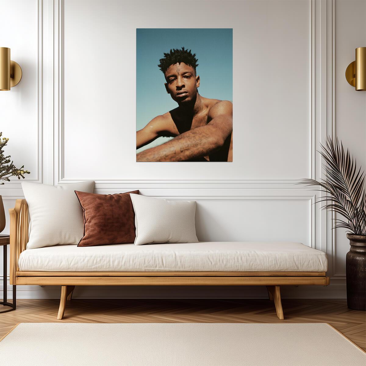 21 Savage Shirtless Portrait | Outdoor Photoshoot Poster | Hip Hop Star Wall Art - Music Poster