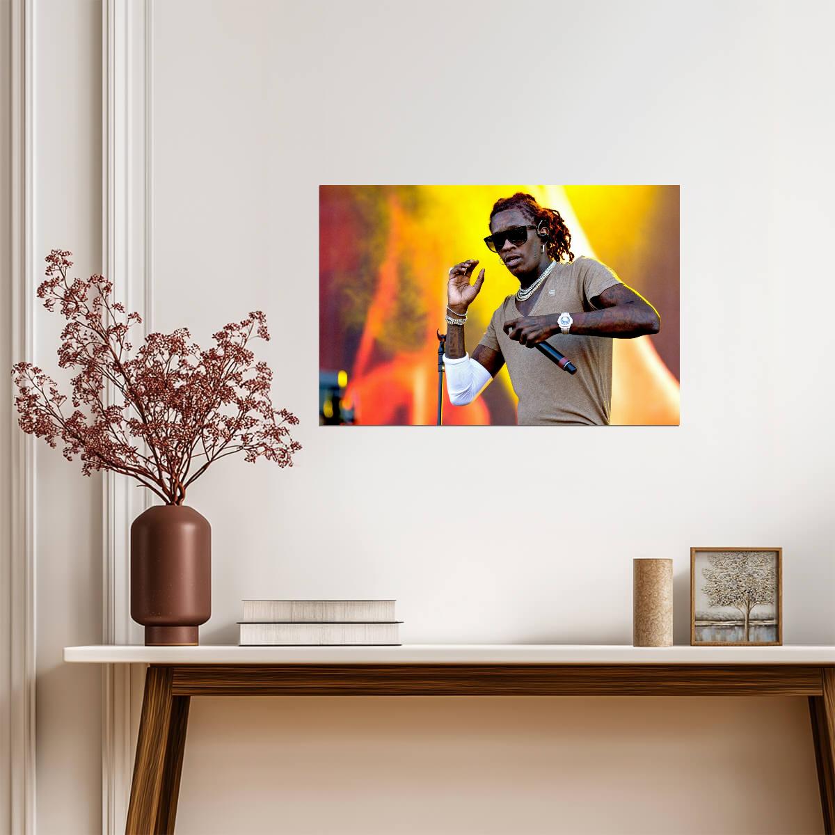 Young Thug Live Concert Photo | Rapper with Microphone | Hip Hop Music Poster - Music Poster
