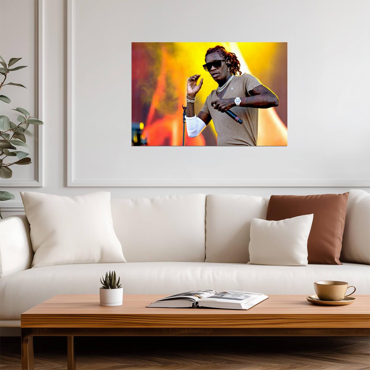 Young Thug Live Concert Photo | Rapper with Microphone | Hip Hop Music Poster - Music Poster