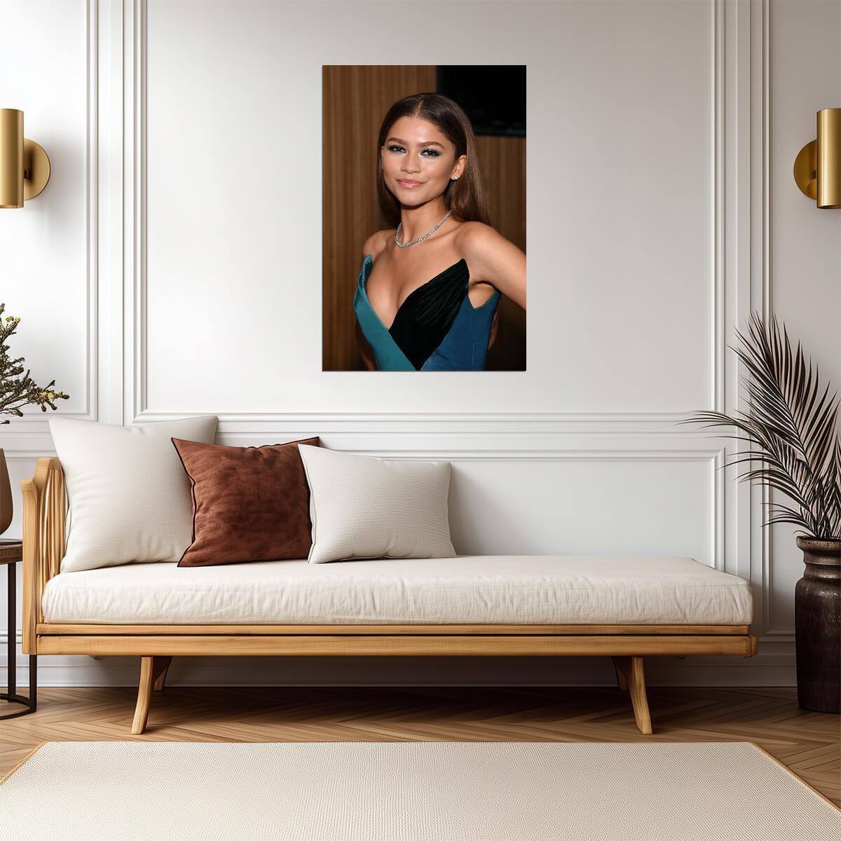 Zendaya Red Carpet Portrait | Blue Dress Fashion Poster | Celebrity Wall Art - Celebrities Poster