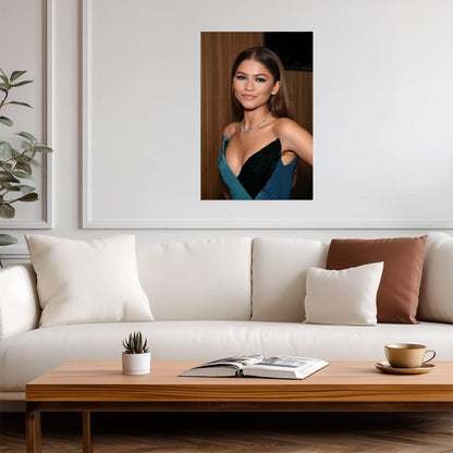 Zendaya Red Carpet Portrait | Blue Dress Fashion Poster | Celebrity Wall Art - Celebrities Poster