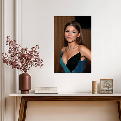 Zendaya Red Carpet Portrait | Blue Dress Fashion Poster | Celebrity Wall Art - Celebrities Poster