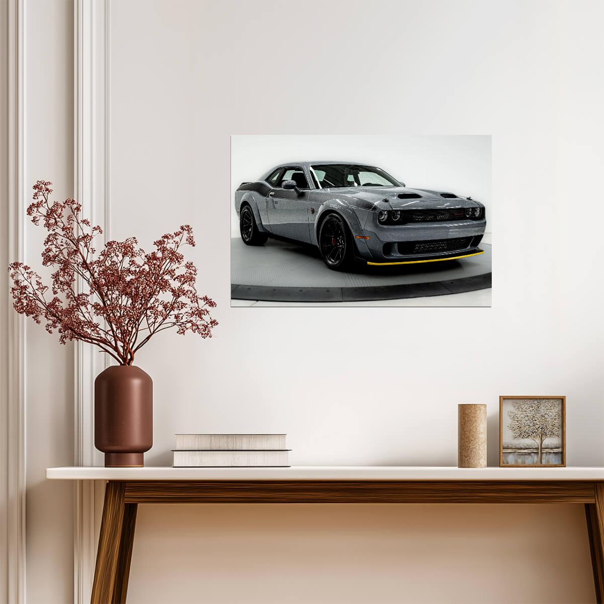 Dodge Challenger SRT Hellcat Jailbreak | Grey American Muscle Poster | Mopar Performance Wall Art - Cars Poster