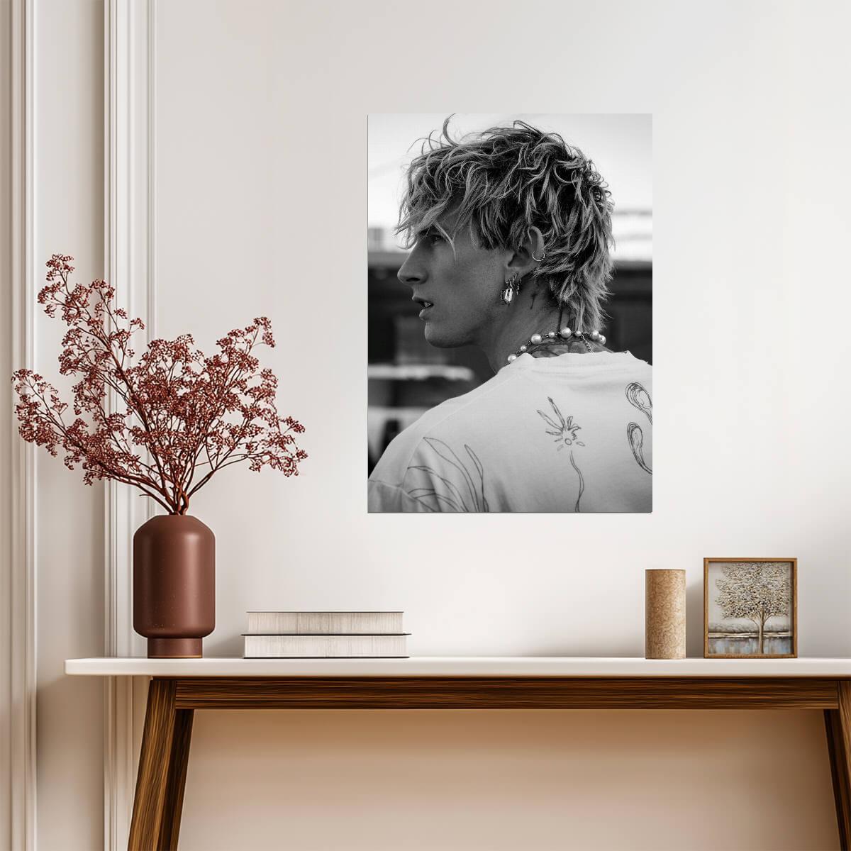 Machine Gun Kelly Profile Portrait | Black and White Photo | MGK Fan Art Poster - Music Poster