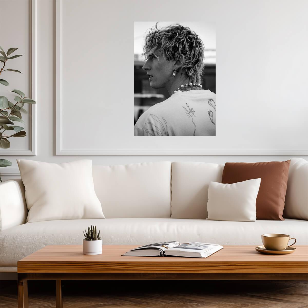 Machine Gun Kelly Profile Portrait | Black and White Photo | MGK Fan Art Poster - Music Poster