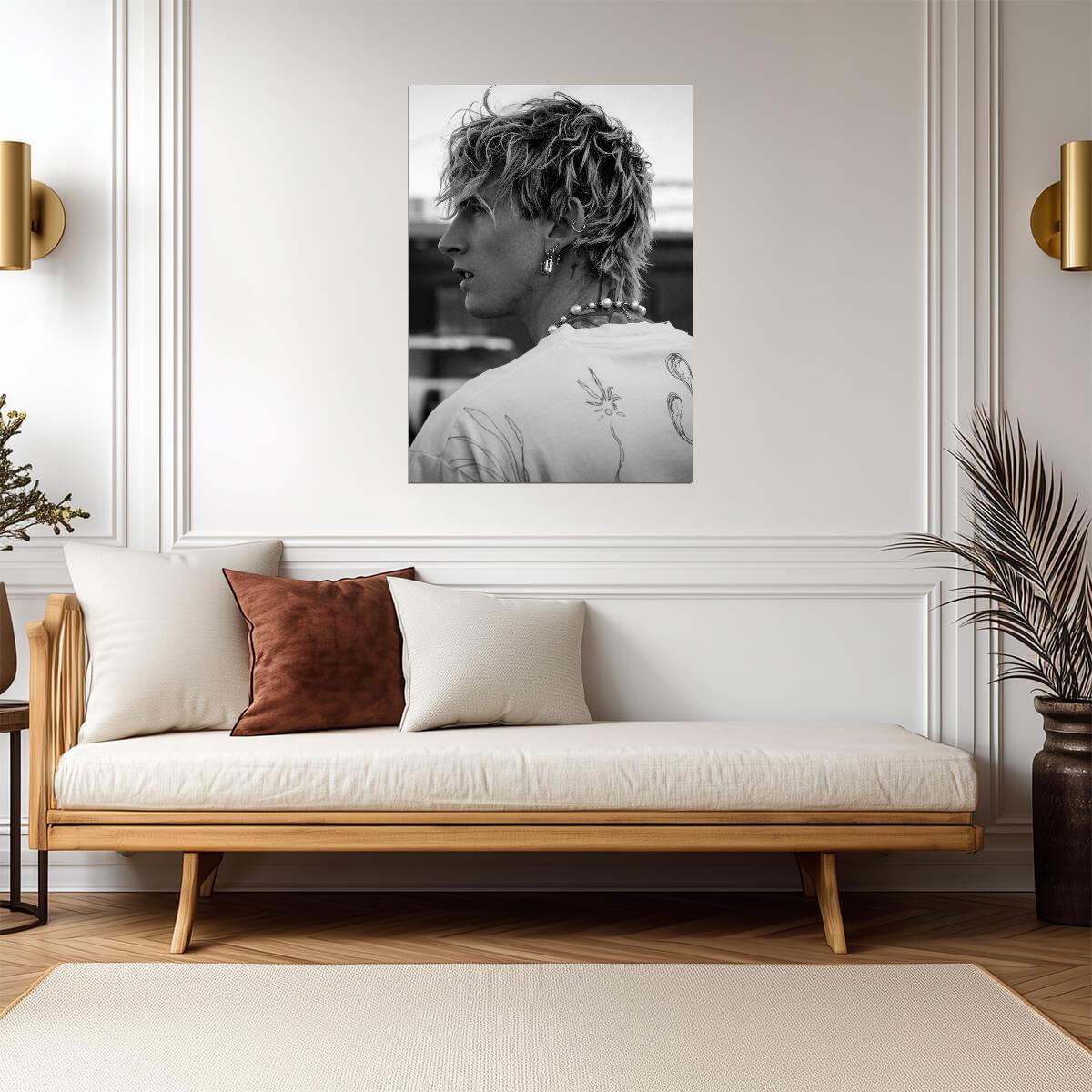 Machine Gun Kelly Profile Portrait | Black and White Photo | MGK Fan Art Poster - Music Poster
