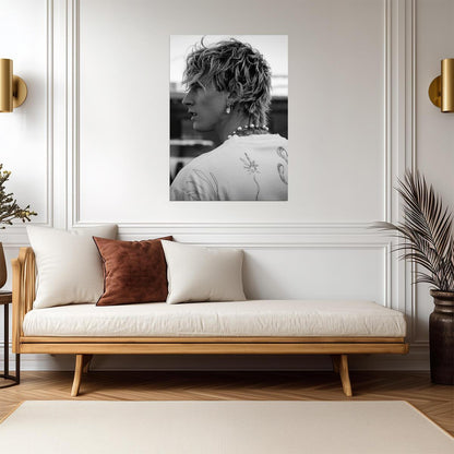 Machine Gun Kelly Profile Portrait | Black and White Photo | MGK Fan Art Poster - Music Poster