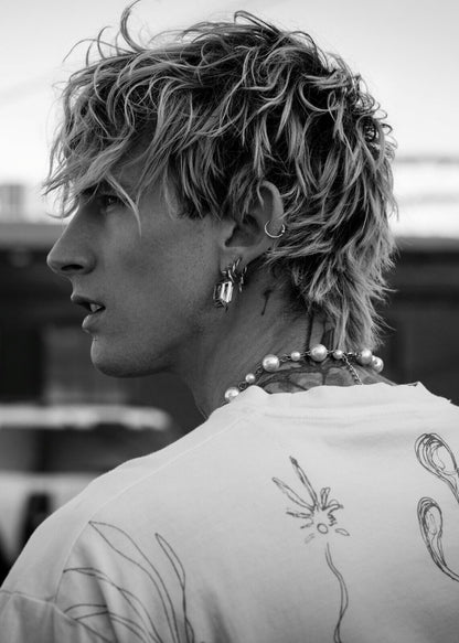 Machine Gun Kelly Profile Portrait | Black and White Photo | MGK Fan Art Poster - Music Poster