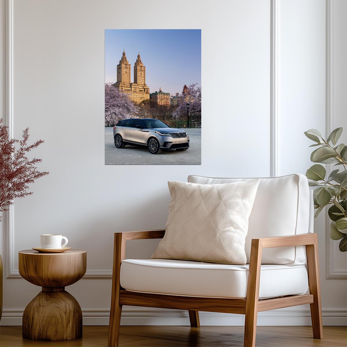 Range Rover Velar in New York City | Luxury SUV Poster | Central Park Cherry Blossoms Art - Cars Poster
