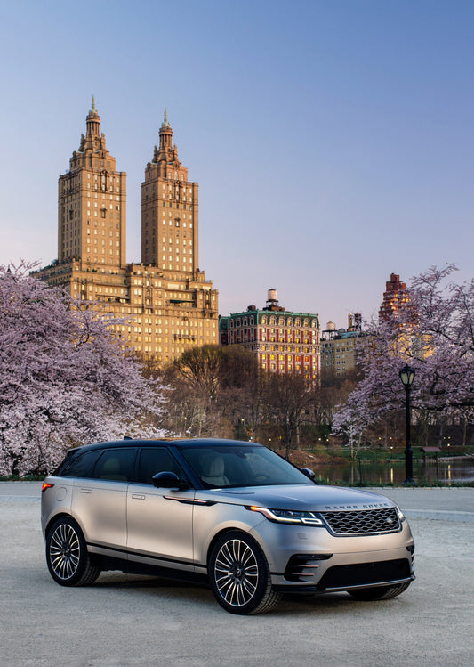 Range Rover Velar in New York City | Luxury SUV Poster | Central Park Cherry Blossoms Art - Cars Poster