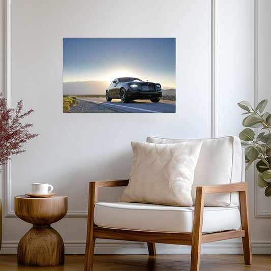 Rolls-Royce Wraith | Luxury Grand Tourer Poster | Black Coupe on Desert Road at Sunrise - Cars Poster