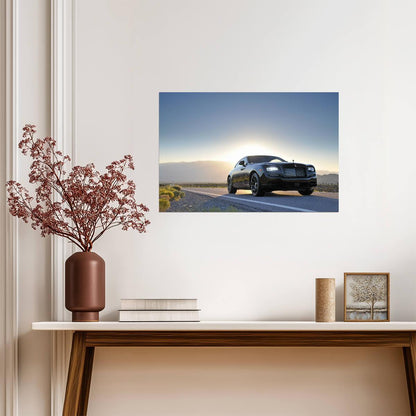Rolls-Royce Wraith | Luxury Grand Tourer Poster | Black Coupe on Desert Road at Sunrise - Cars Poster