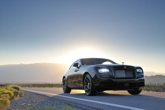 Rolls-Royce Wraith | Luxury Grand Tourer Poster | Black Coupe on Desert Road at Sunrise - Cars Poster