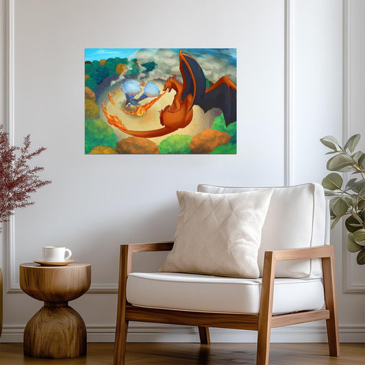 Pokemon Charizard vs Blastoise Battle | Epic Anime Fight Poster | Gamer Gift Wall Art - Video Games Poster