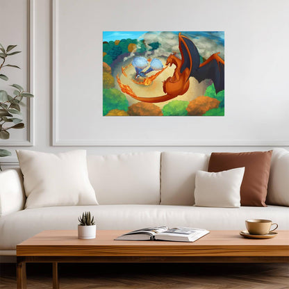 Pokemon Charizard vs Blastoise Battle | Epic Anime Fight Poster | Gamer Gift Wall Art - Video Games Poster