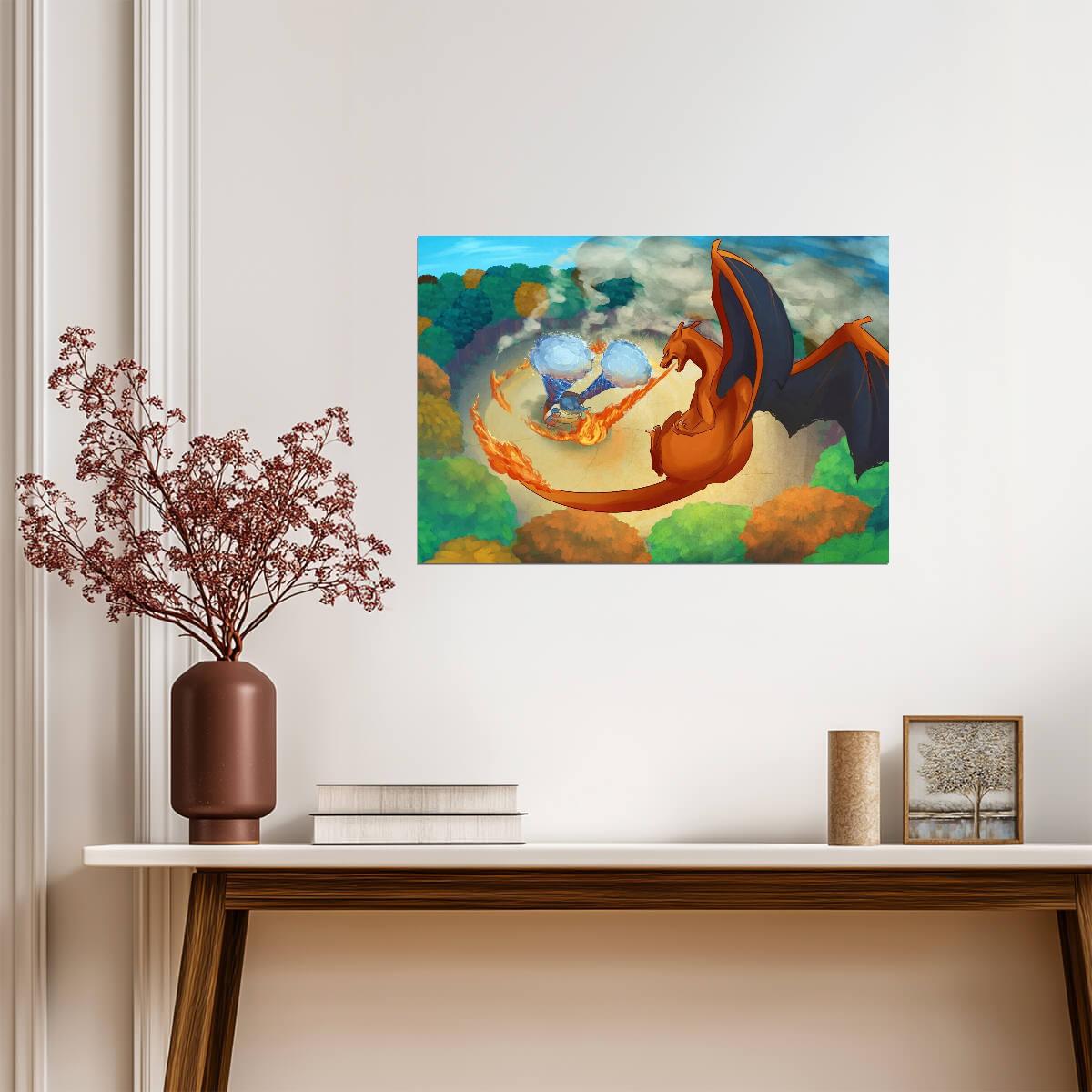 Pokemon Charizard vs Blastoise Battle | Epic Anime Fight Poster | Gamer Gift Wall Art - Video Games Poster